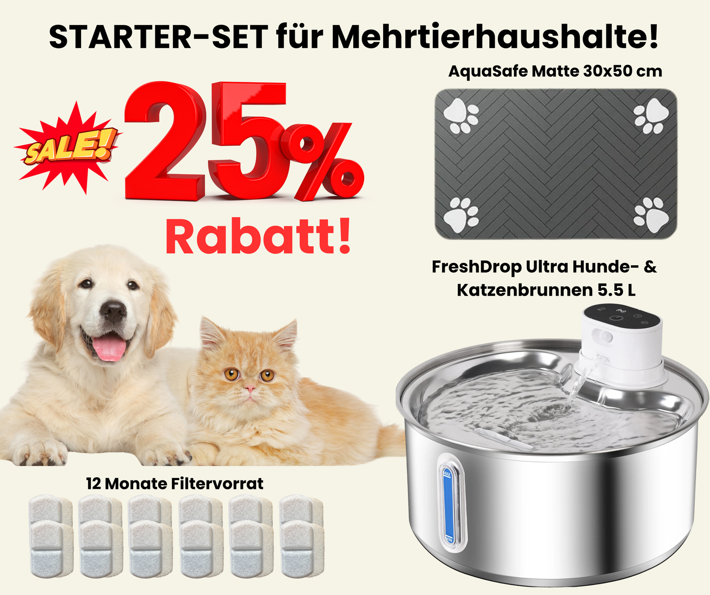 Starter-Set FreshDrop Ultra für Mehrtierhaushalte (5.5L & kabellos)