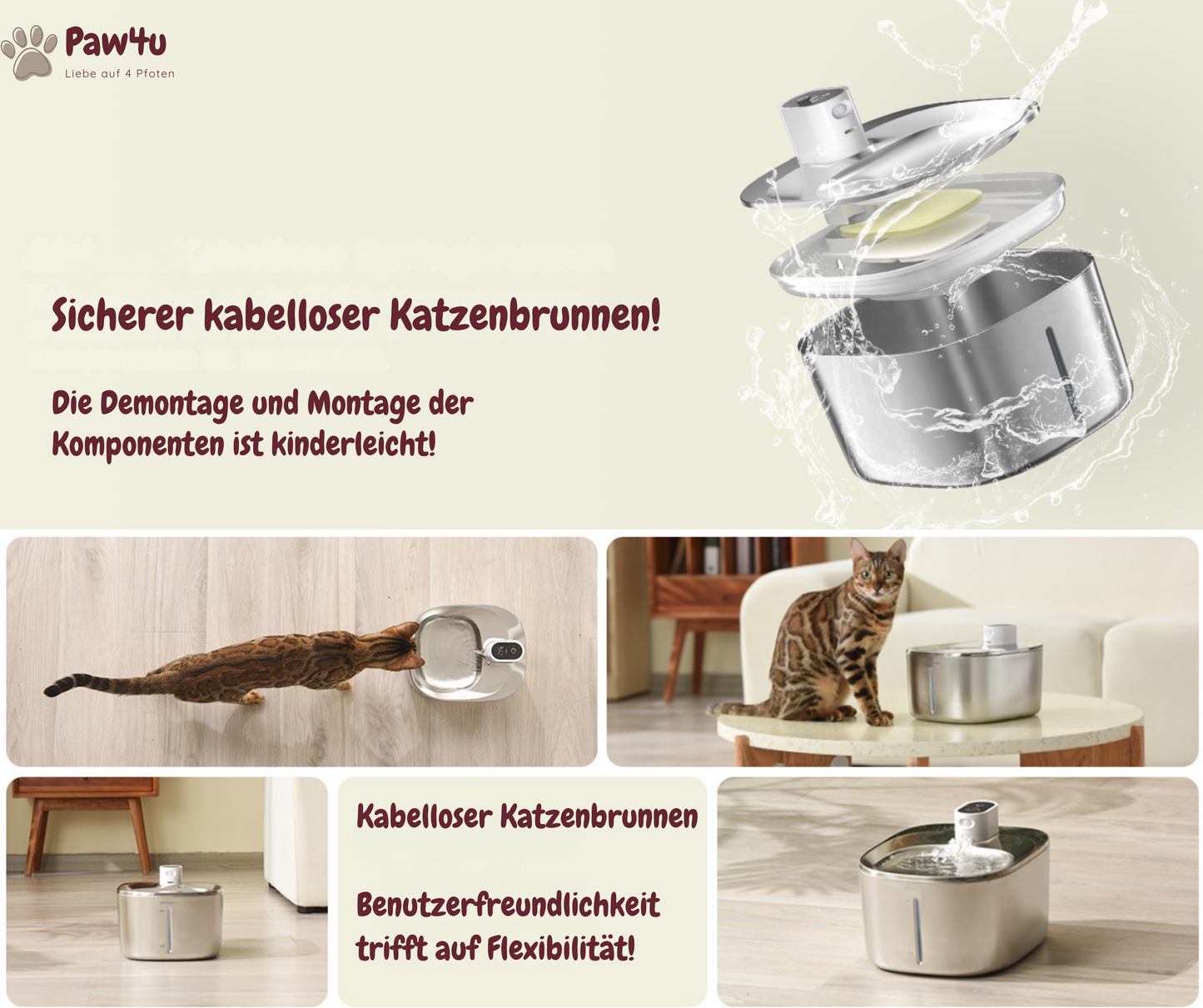 FreshDrop Deluxe Katzenbrunnen (4L & kabellos)