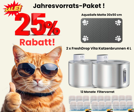 Jahresvorrats-Paket FreshDrop Vita Katzenbrunnen (4L & kabellos)