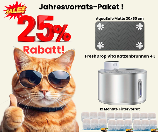Jahresvorrats-Paket FreshDrop Vita Katzenbrunnen (4L & kabellos)