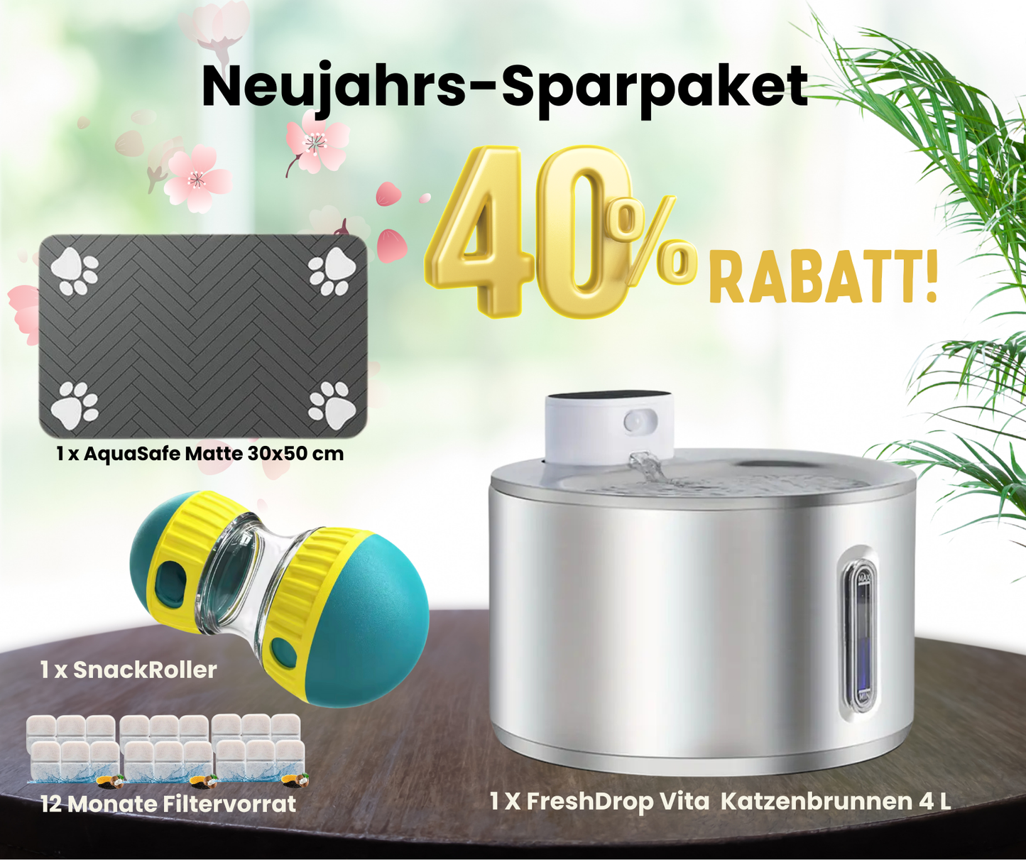 Jahresvorrats-Paket FreshDrop Vita Katzenbrunnen (4L & kabellos)