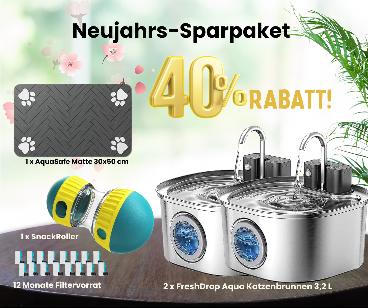 Jahresvorrats-Paket FreshDrop Aqua Katzenbrunnen (3,2L & kabellos)