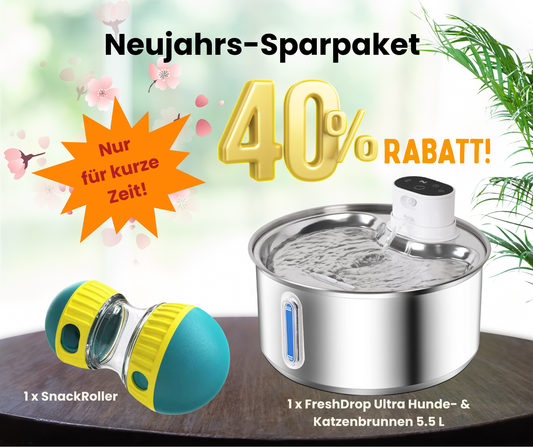Neujahrs-Sale FreshDrop Ultra Hunde- & Katzenbrunnen (5,5L & kabellos) & Snackroller