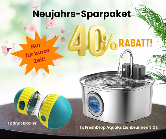 Neujahrs-Sale FreshDrop Aqua Katzenbrunnen (3,2L & kabellos) & Snackroller